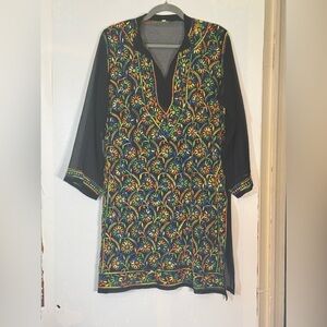 Vintage Textile Multicolor Georgette Embroidered Sheer Art to Wear Kurti Tunic